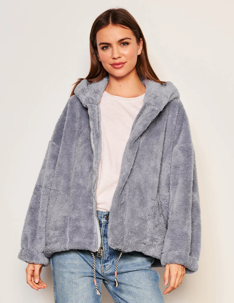 WOMEN'S SHERPA HOODED COAT IN BLUE LINEN