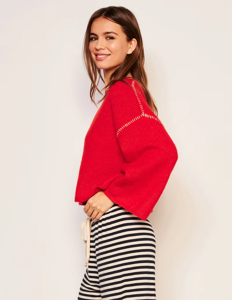 WOMEN'S CROPPED WHIP STITCH SWEATER IN FLARE RED