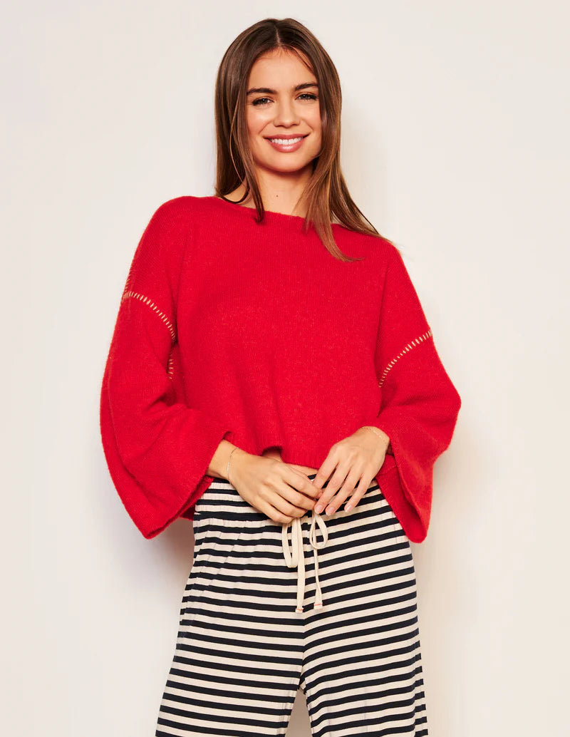 WOMEN'S CROPPED WHIP STITCH SWEATER IN FLARE RED