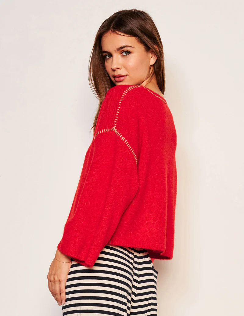 WOMEN'S CROPPED WHIP STITCH SWEATER IN FLARE RED