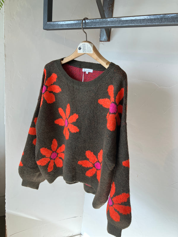 MIRACLE  FLORAL KNIT /OLIVE