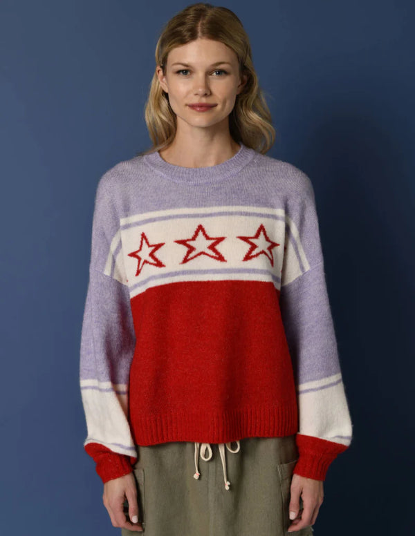 WOMEN'S STAR INTARSIA SWEATER IN FLARE RED