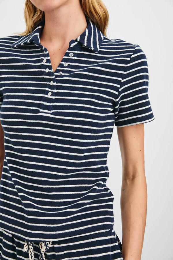 Naveli Court Polo Navy Ivory Stripe