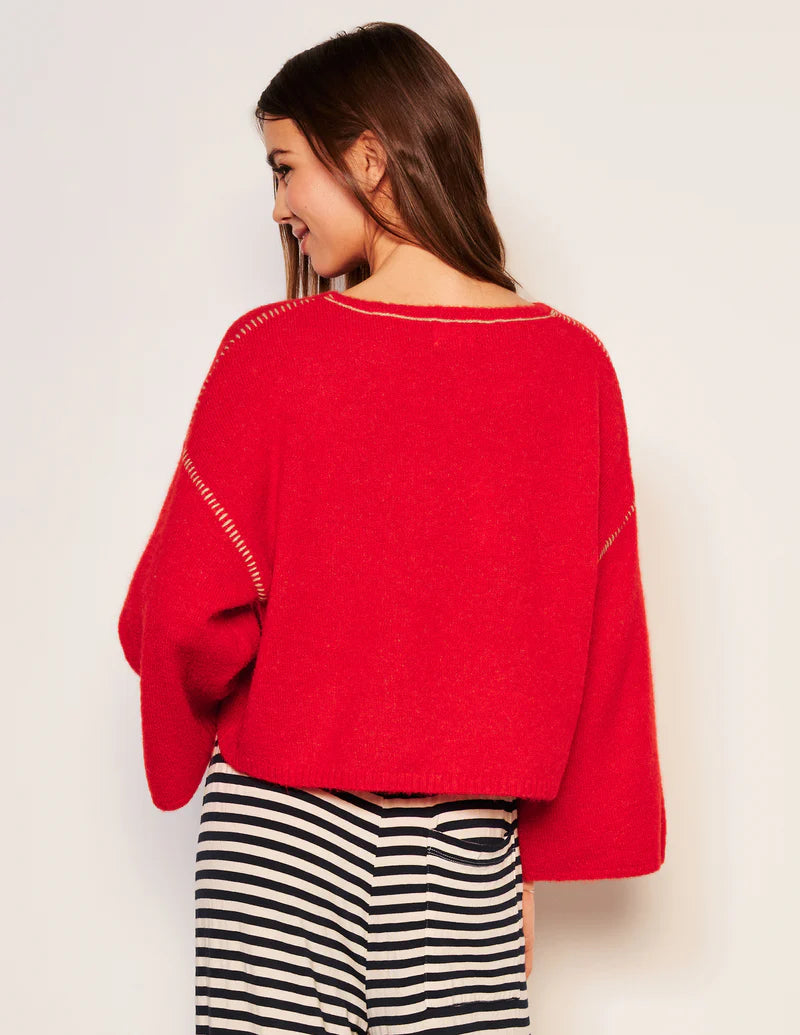 WOMEN'S CROPPED WHIP STITCH SWEATER IN FLARE RED