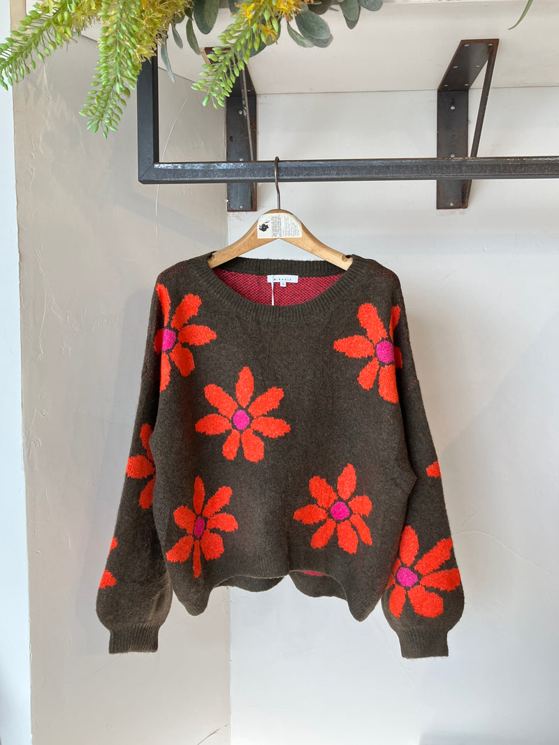 MIRACLE  FLORAL KNIT /OLIVE