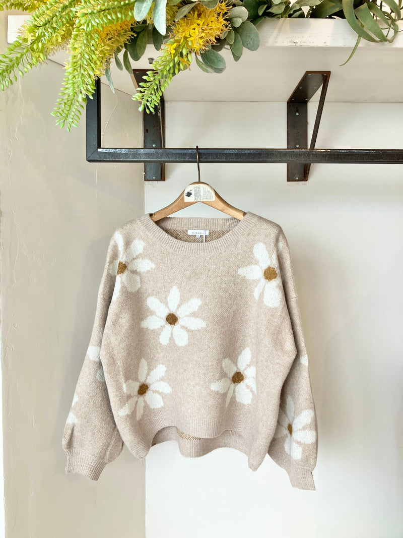 FLORAL KNIT NATURAL BEIGE