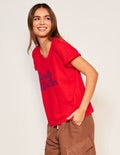 WOMEN'S SWEATER WEATHER ROLLED SLEEVE TEE IN FLARE RED