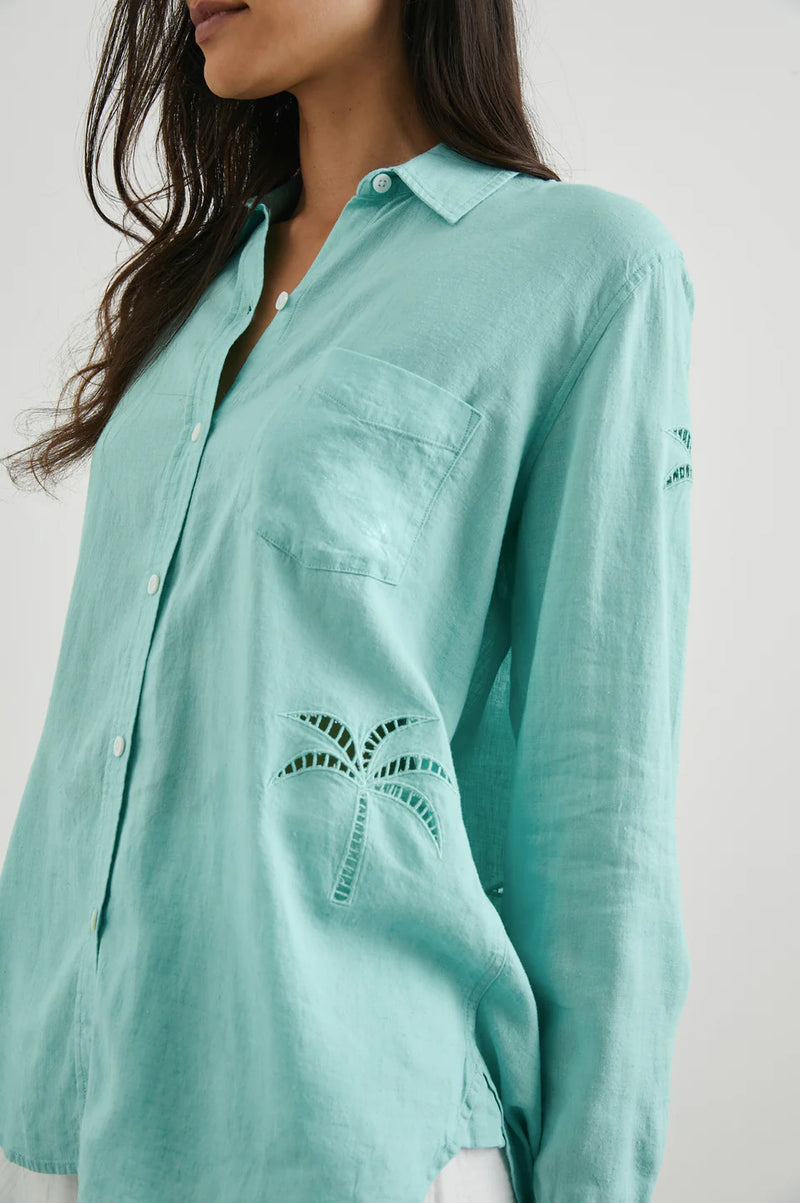 Charli Shirt Aqua Palm Tree Eyelet🤎