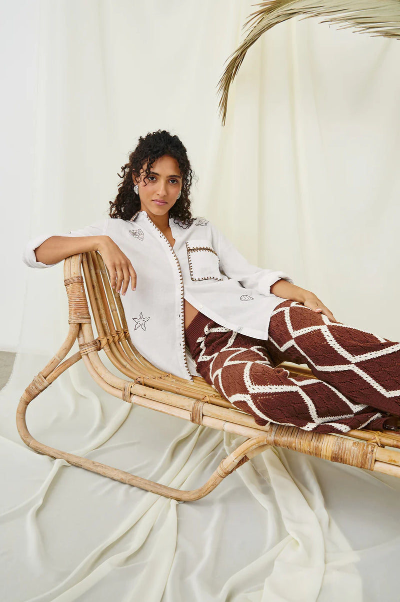 Saya Shirt White Marine Embroidery