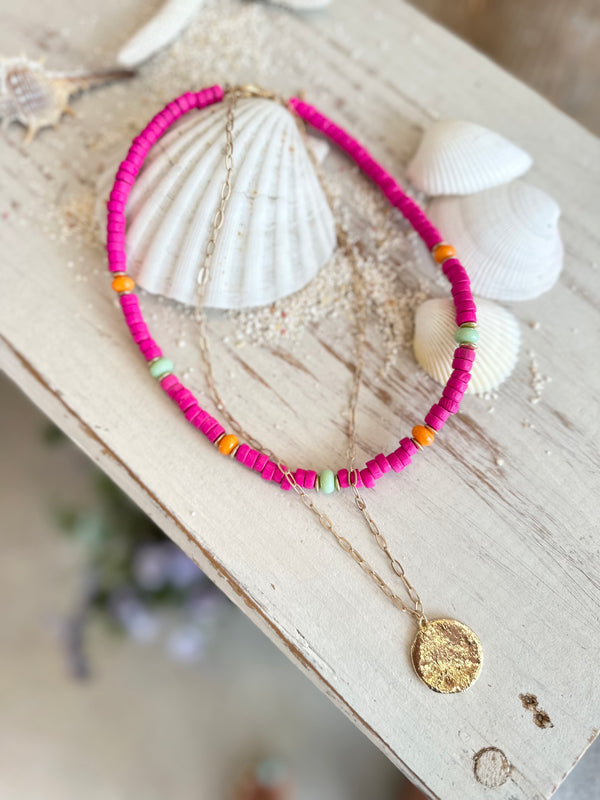 COIN necklace HOT PINK