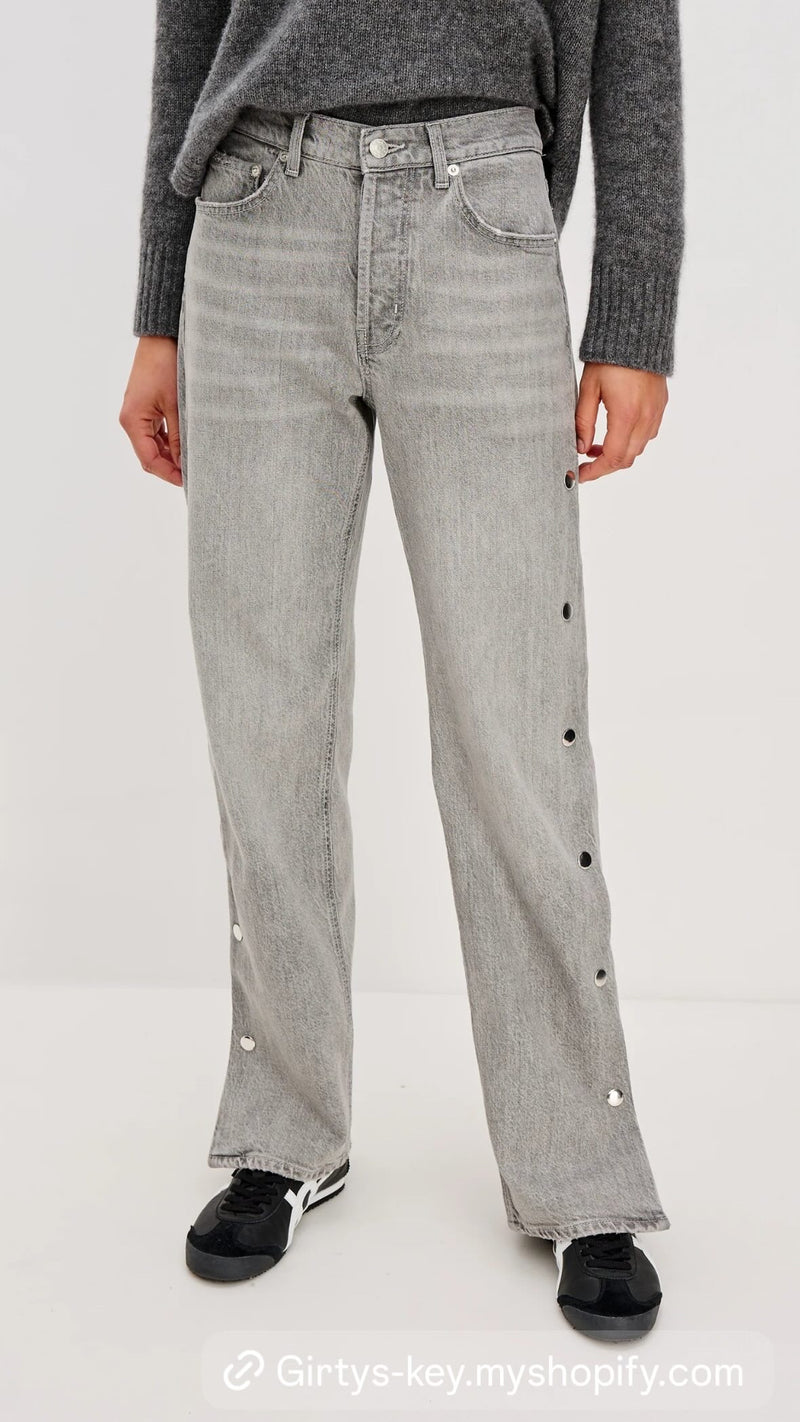 Del Mar Boyfriend Stone Grey Studded