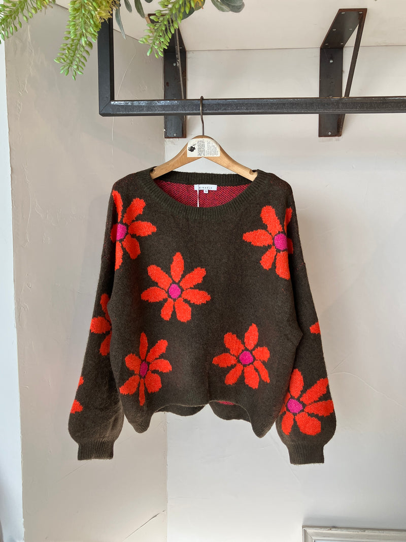 MIRACLE  FLORAL KNIT /OLIVE