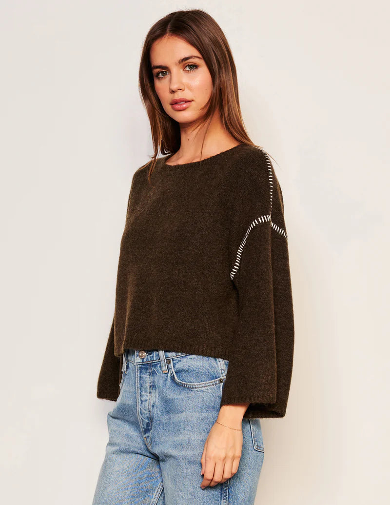 WOMEN'S CROPPED WHIP STITCH SWEATER IN FERN