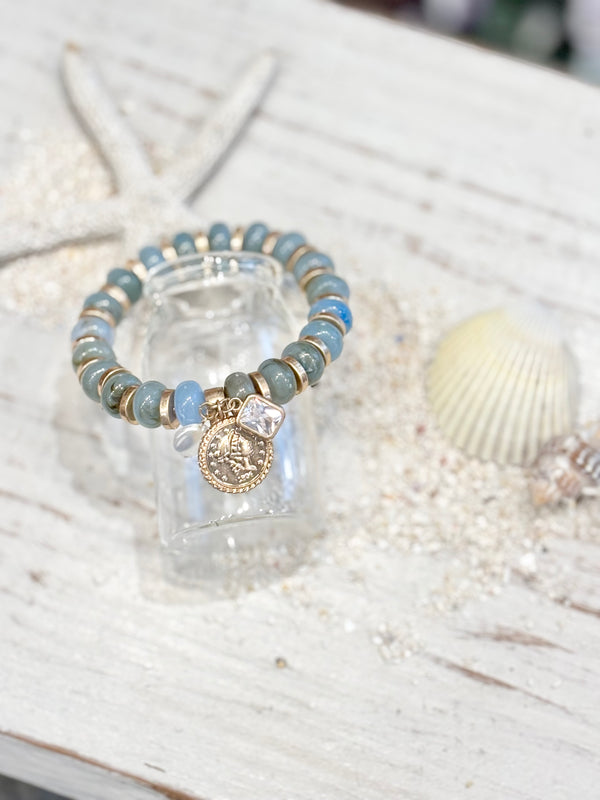 Girty's Keyselect bracelet /coin charm Perl BLUE