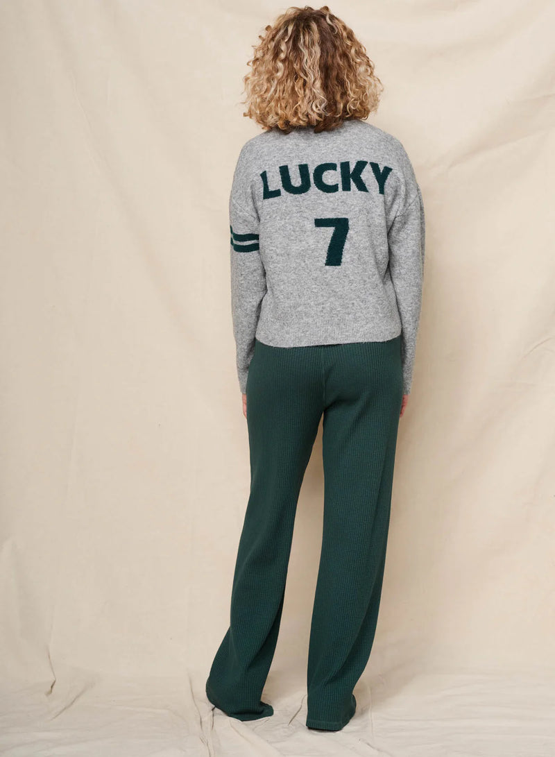 WOMEN'S LUCKY 7 V-NECK INTARSIA SWEATER IN HEATHER GREY