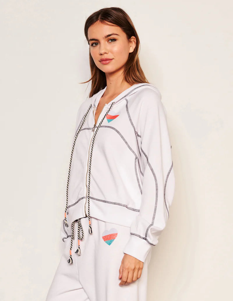 WOMEN'S HEART ZIP HOODIE IN OPTIC WHITE