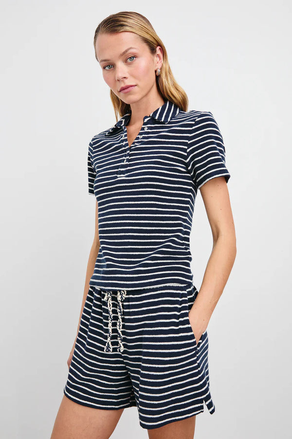 Naveli Court Polo Navy Ivory Stripe