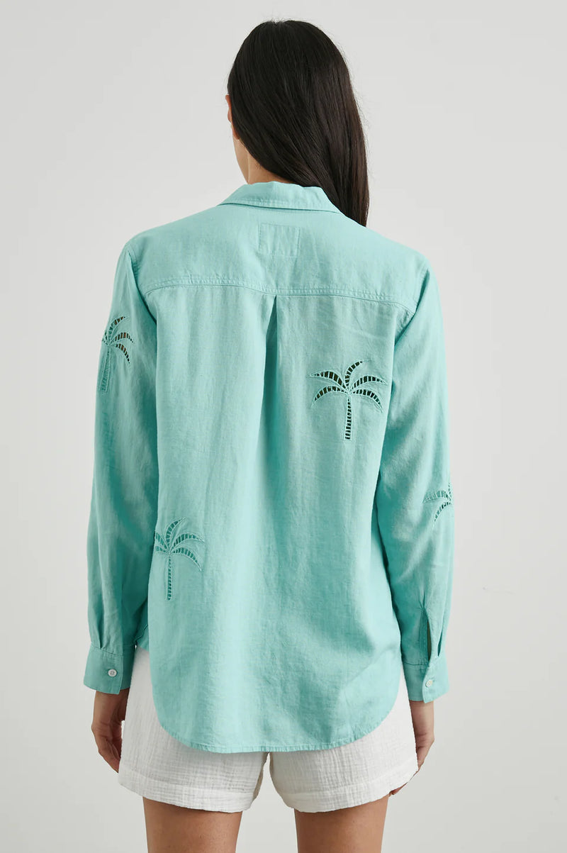 Charli Shirt Aqua Palm Tree Eyelet🤎