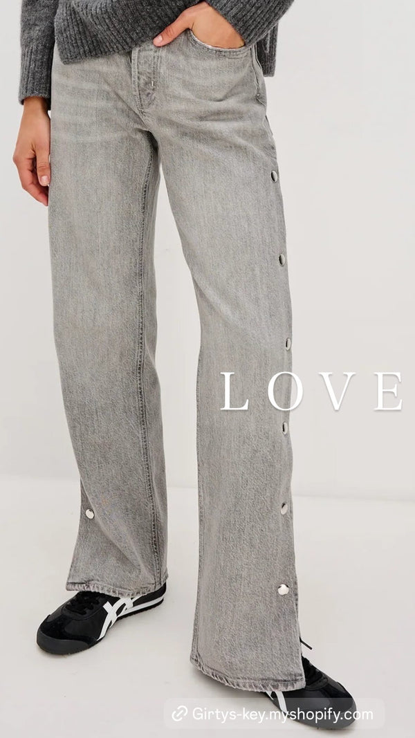 Del Mar Boyfriend Stone Grey Studded