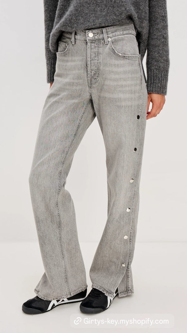 Del Mar Boyfriend Stone Grey Studded