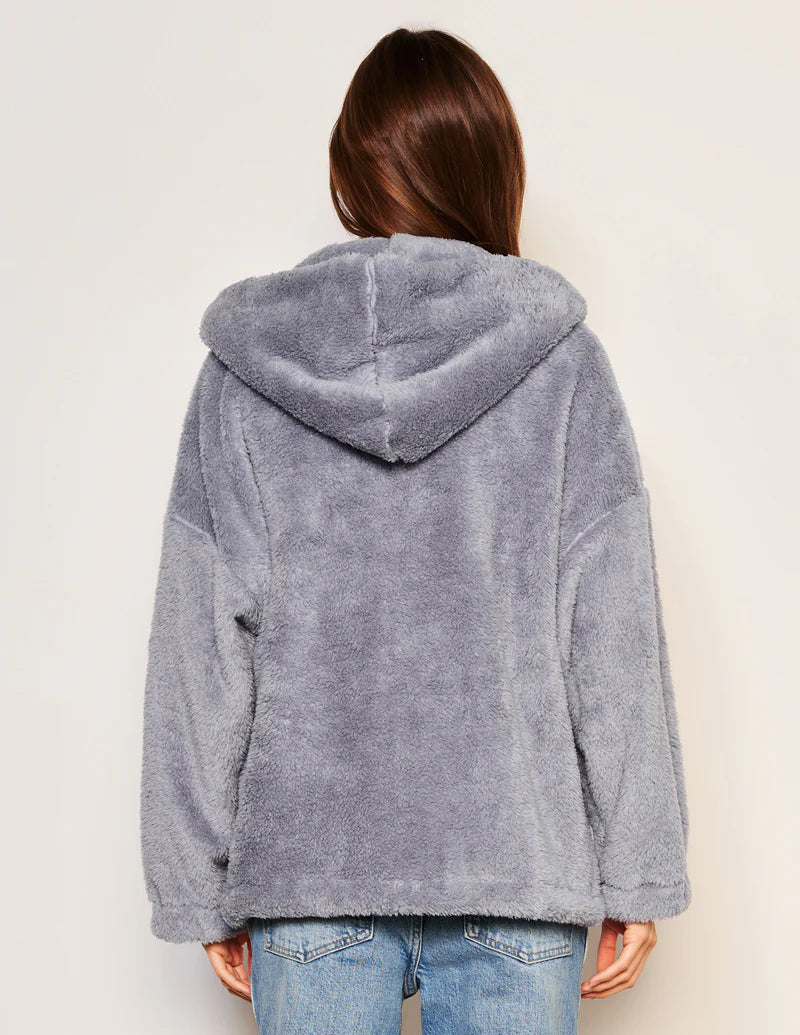 WOMEN'S SHERPA HOODED COAT IN BLUE LINEN