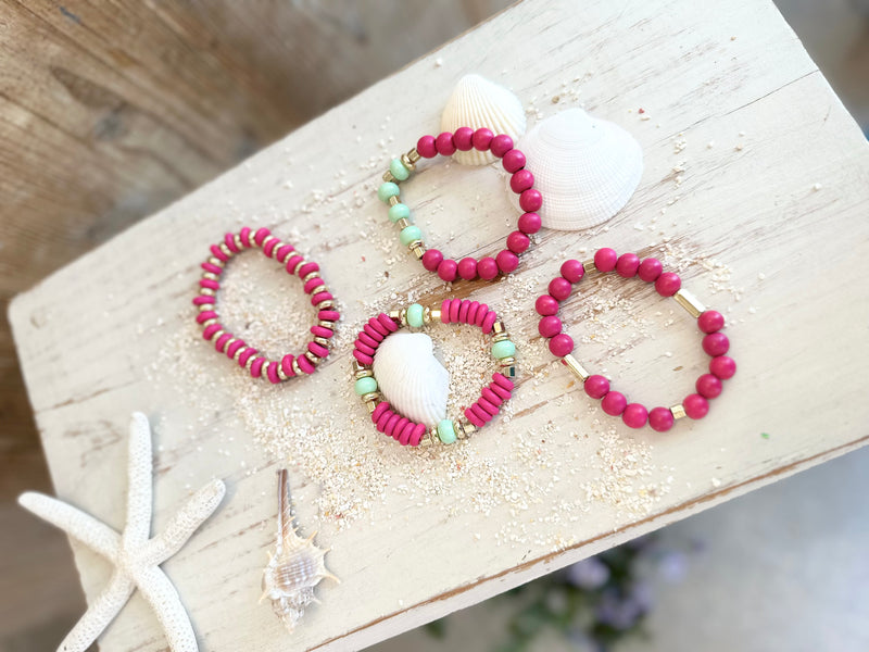 HOT PINK  WOOD BRACELET