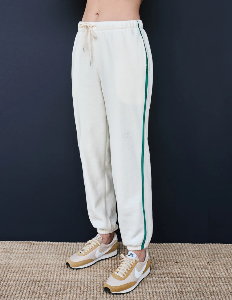 WOMEN'S FAUX SHERPA JOGGER WITH POCKETS IN CREAM/JADE