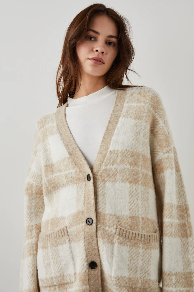 Runi Cardigan Ivory Sand Plaid 🤍