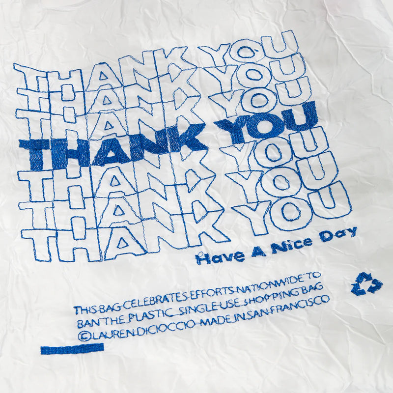 ECO BAG / MINI TOTE /THANK YOU / Blue Thread on White Fabric