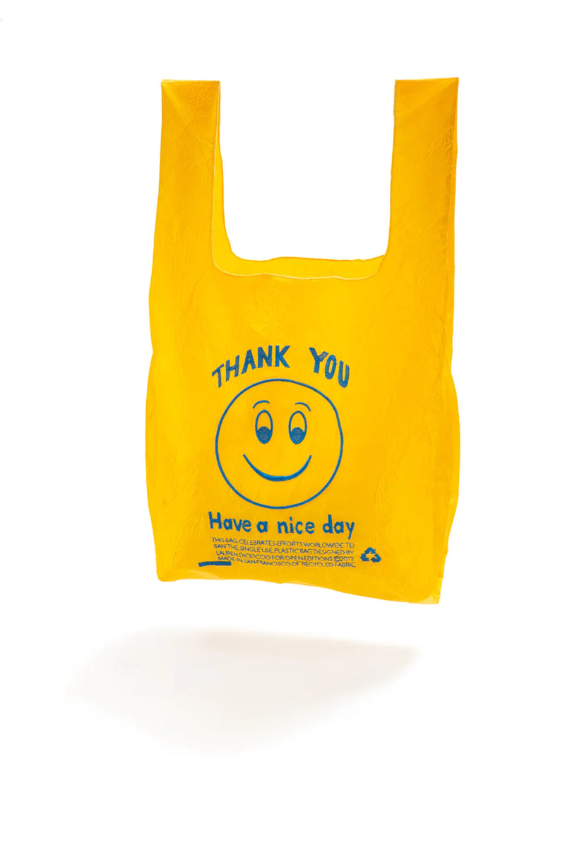 ECO BAG / MINI TOTE /SMILE / Blue Thread on Yellow Fabric