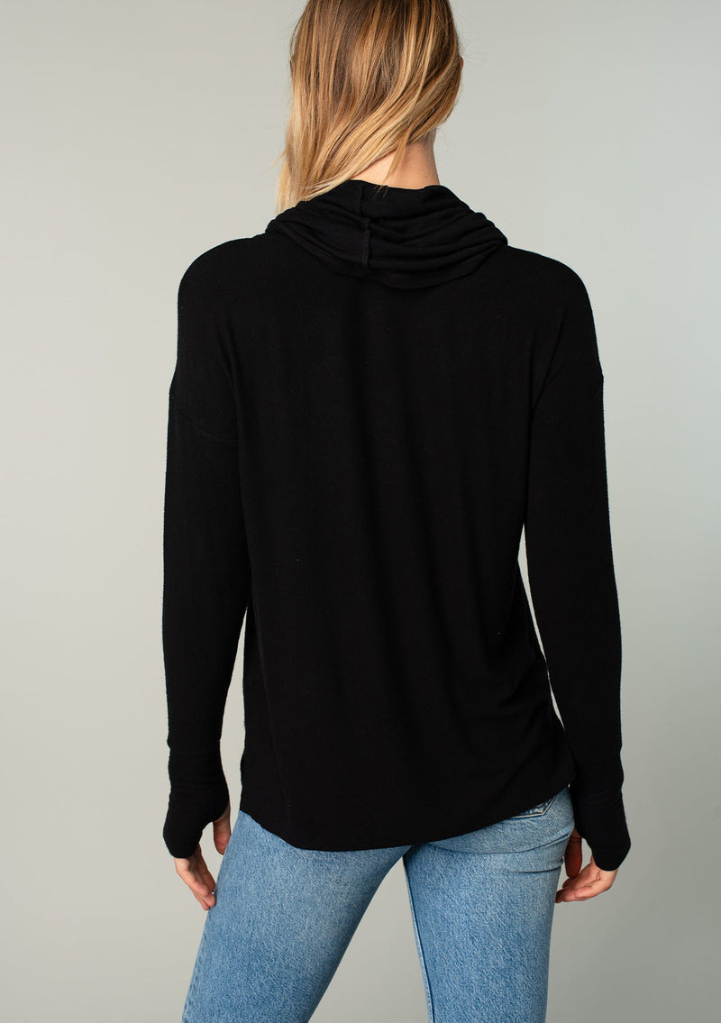 Long Weekend Micro Rib Cowl Neck Top BLAK